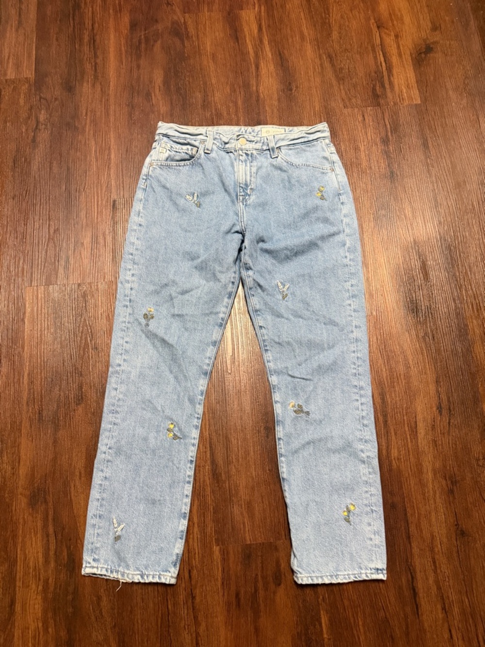 Ag Adriano Goldschmied Light Blue Straight-Leg Embroidered Jeans